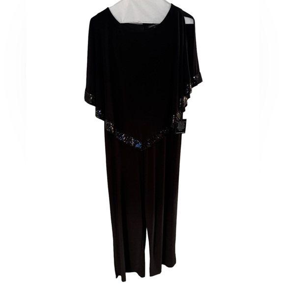 Women’s Boston Proper Black Jumpsuit With Attached Cape/Flutter Top With Sequins - Picture 2 of 14